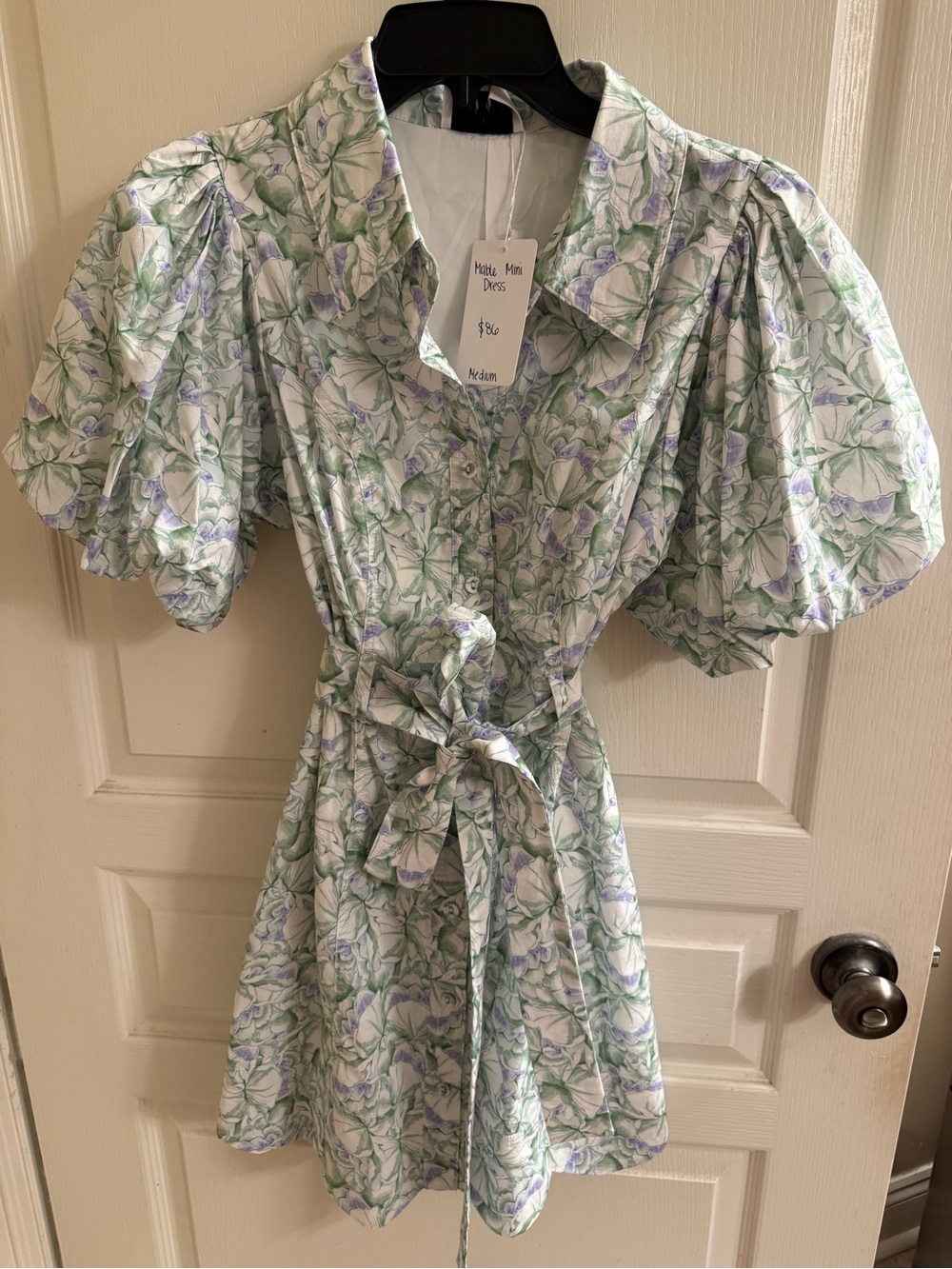Mabel Floral Puff-Sleeve Mini Dress in Lavender & Green